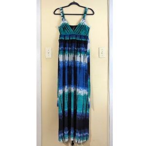 Hypnotik Tie Dyed Print Maxi Dress Shibori Teal M